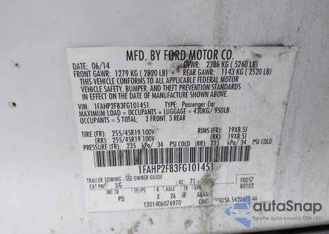 2015 Ford Taurus Limited из США, поврежденный, VIN 1FAHP2F83FG101451